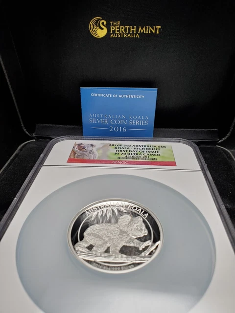 2016 P $8 Australia Koala 5oz Silver High Relief-NGC PF70 Ultra Cameo First Day 2016 P $8 Australia Koala 5oz Silver High Relief-NGC PF70 Ultra Cameo First Day