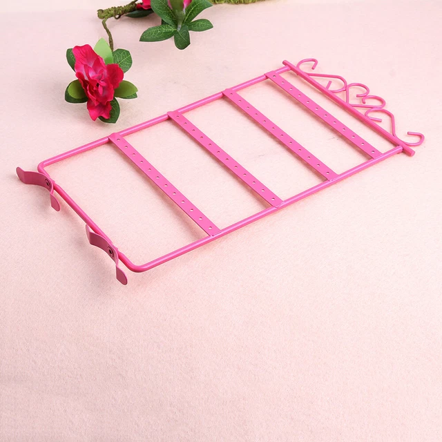 Earrings Necklace Ear Studs Jewelry Display Rack Metal Stand Holder(Pink) FS2#