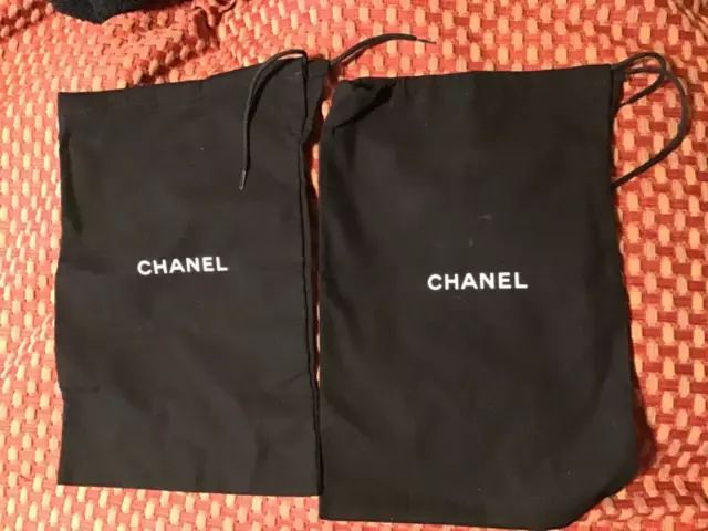 2 Chanel  cotton shoe travel dust bags, new, black w/ drawstring 7.5x12”