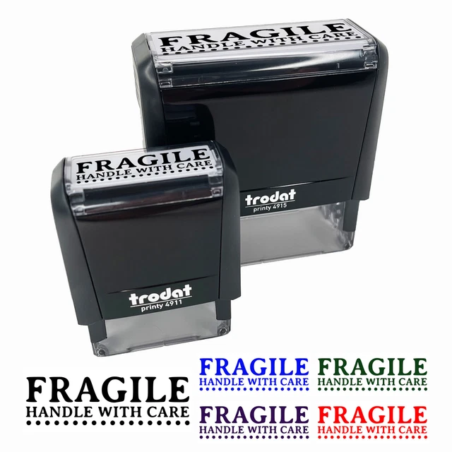 FRAGILE HANDLE WITH Care Dotted Line Label SelfInking Rubber Stamp Ink