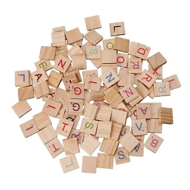 100X Wooden Tiles Colorful Letters Numbers For Crafts Wood Alphabet Toy