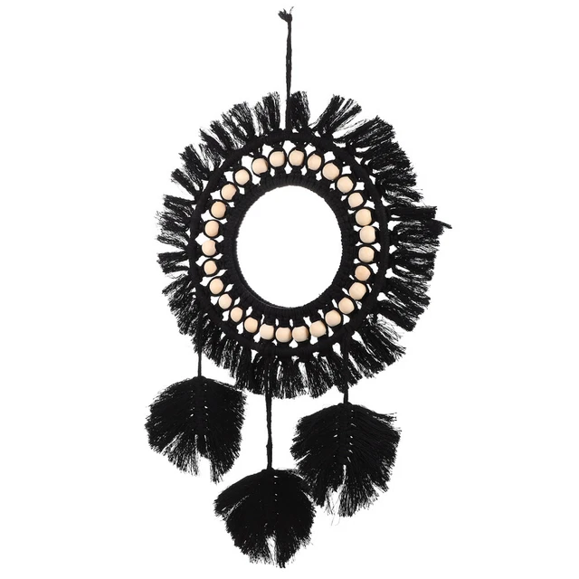 Arazzo in perle di legno mini nappe decorazione casa soffitto da parete black acrilico