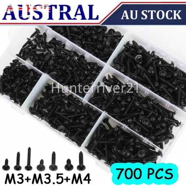 700pcs Self-tapping Screws M3-M4 Black Pan Head Cross Head Set Kit with Case HOT