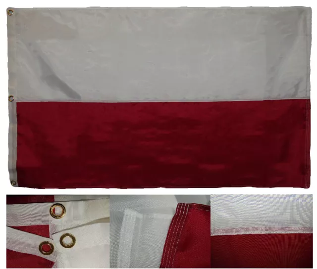 3x5 Embroidered Sewn Poland Plain Premium Quality 300D Nylon Flag 3 clips