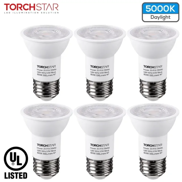 6-Pack TORCHSTAR Dimmable 6.5W(50W Equiv.) PAR16 LED Spotlight Bulb, 5000K