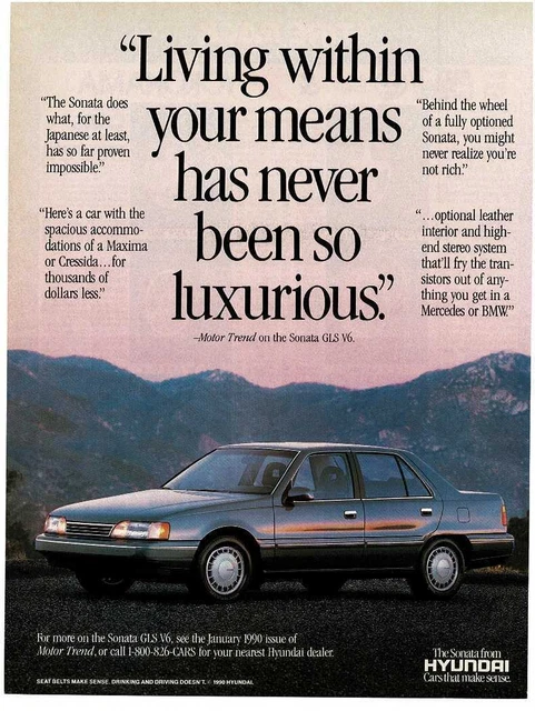 1990 HYUNDAI Sonata VLS blue 4-door sedan Vintage Print Ad