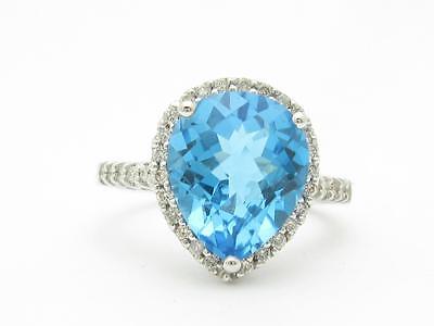 14kt or Blanc Véritable Diamant et Topaze Bleue Halo Motif Poire Forme Ring Gift