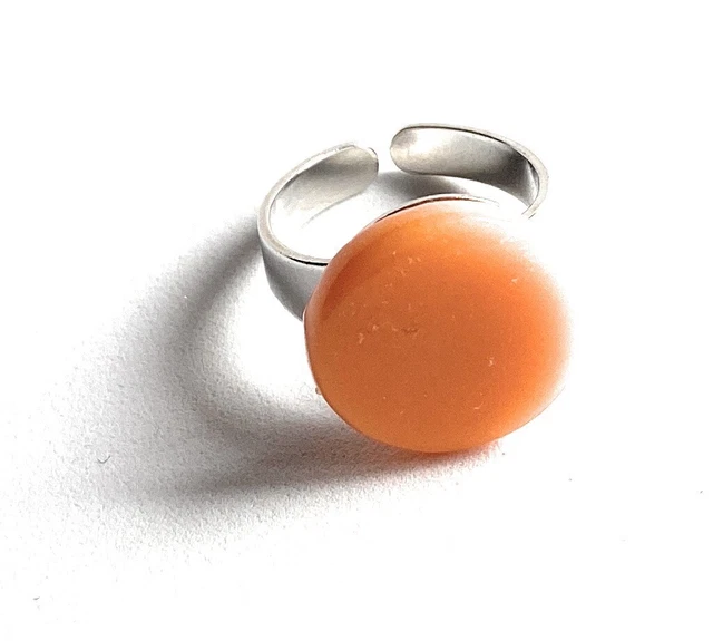 Orange Glass Statement Ring - handmade Ceramic Round Quality Adjustable Large