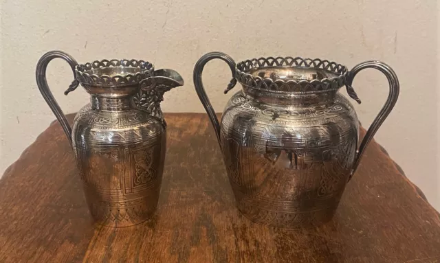 Antique Sheffield Frederick Ellis Timm & Co Silverplate Creamer & Sugar Bowl Set