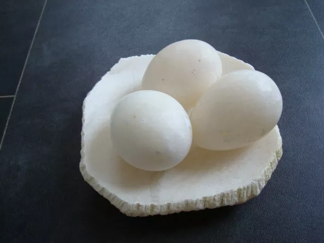3 Marble Onyx Alabaster Eggs on Tray