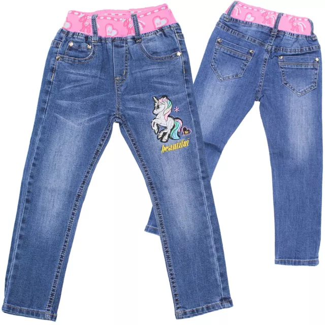 Mädchen Jeans Kinderhose Kinderjeans Hose mit Gummibund elastischer Bund Einhorn