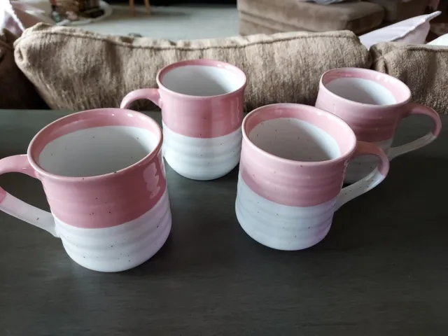 Dip Dye Speckled Coffee Mug Large 20 oz. Pink Ceramic Set of 4