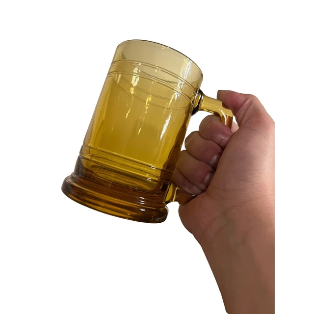 Vintage Amber Glass Beer Drinking Stein Mug