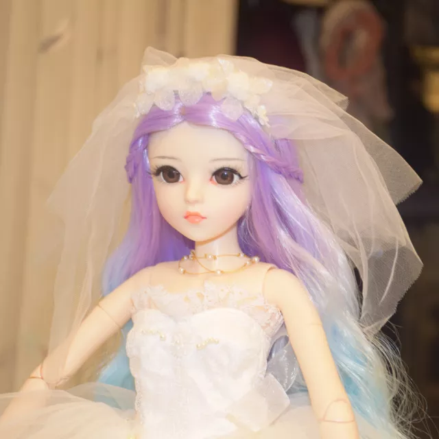 New BJD Doll 60cm Gift for Girls 1/3 BJD Dolls Gradient Wigs White Wedding Dress