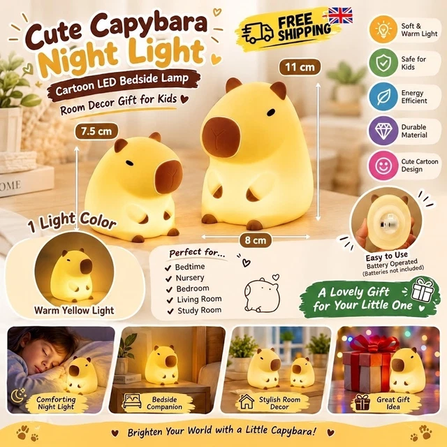 CUTE CAPYBARA NIGHT Light, Cartoon LED Bedside Lamp, Room Decor Gift ...