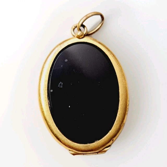 Ancien Pendentif Plaque Or Et Cabochon Onyx - Forme Feuille - Vintage