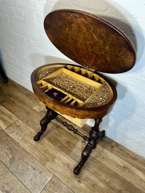 Antique Victorian Burr Walnut Work Sewing Table . Free Delivery Available