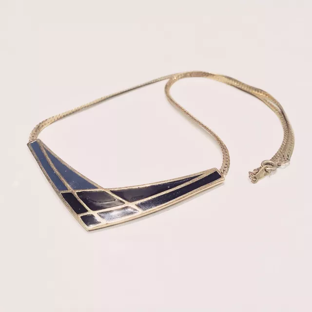 VINTAGE SIGNED - AVON - 1970s Navy Blue Enamel Mid Century Mod Collar Necklace 3