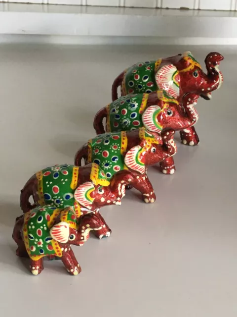 Vintage Handmade Paper Mache Red Elephant Family Figurines Set of 5