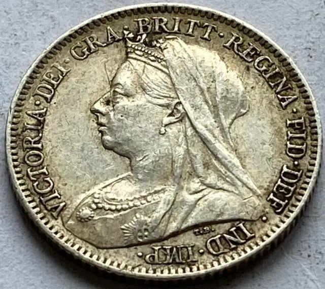 1900 Queen Victoria Veiled Head Silver SIXPENCE Higher Grade / #207