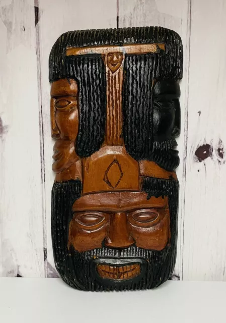 Vintage Hand Carved African Wooden Mask Wood Wall Hanging Exotic Decor
