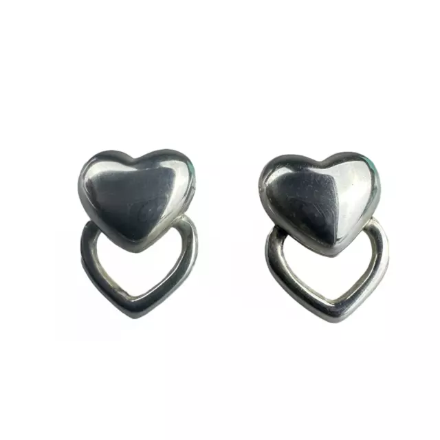 Tiffany & Co. Puff Double Heart Stud Stencil Earrings Sterling Silver