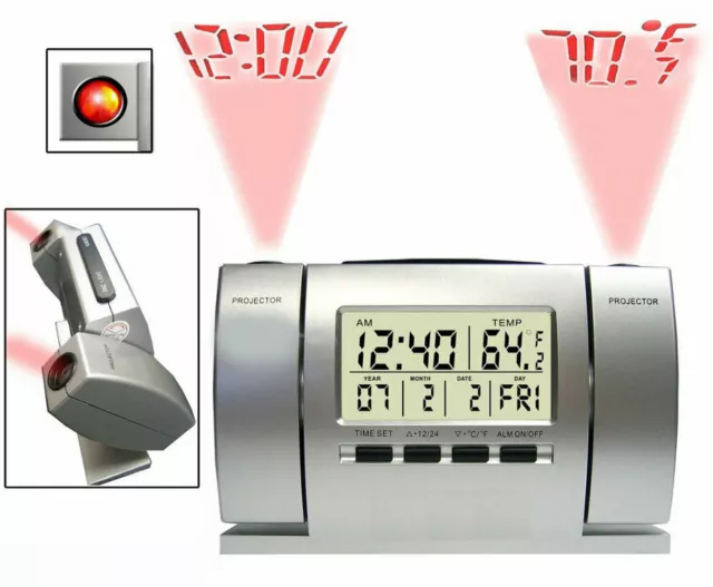 SVEGLIA OROLOGIO DOPPIA Proiezione Regolabile Soffitto Muro Ora Data  Temperatura EUR 22,90 - PicClick FR