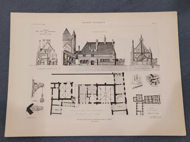 Gravure Plan  Palais Des Ducs De Bourgogne A Dijon Original Dessiné Selmersheim