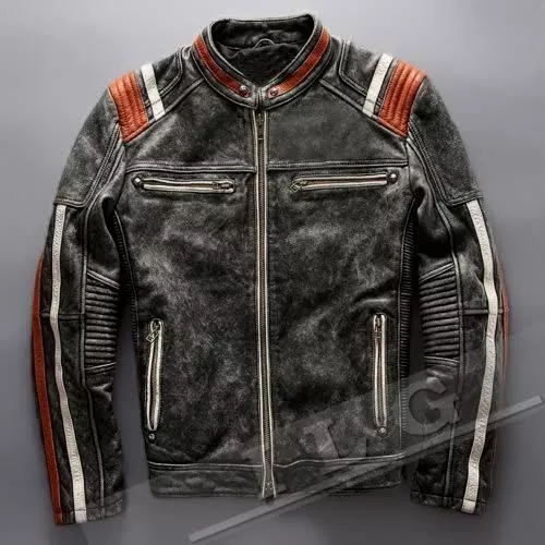 Giacca Uomo Vintage Moto Cafe Racer Biker Retro Moto In Pelle Effettivata