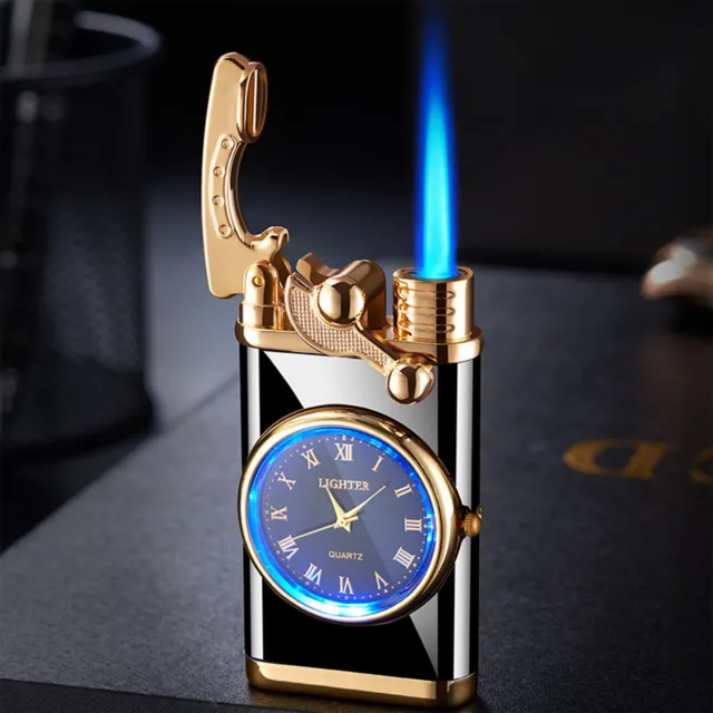 Jet Torch Lighter for Cigars & Cigarettes Rocker LED Arm Watch Metal Gas Gift