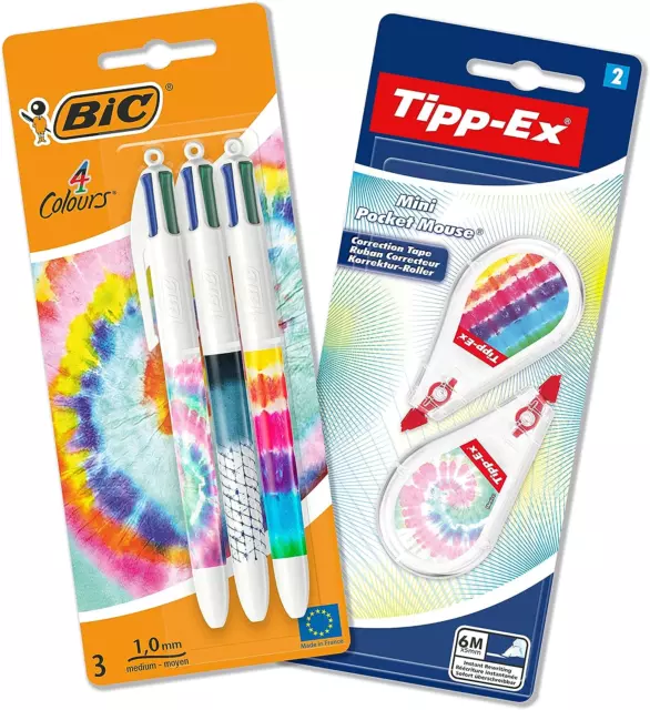 BIC 4Colori Penne Multicolore a Sfera E Tipp-Ex Bianchetti a Nastro, Decori Tie