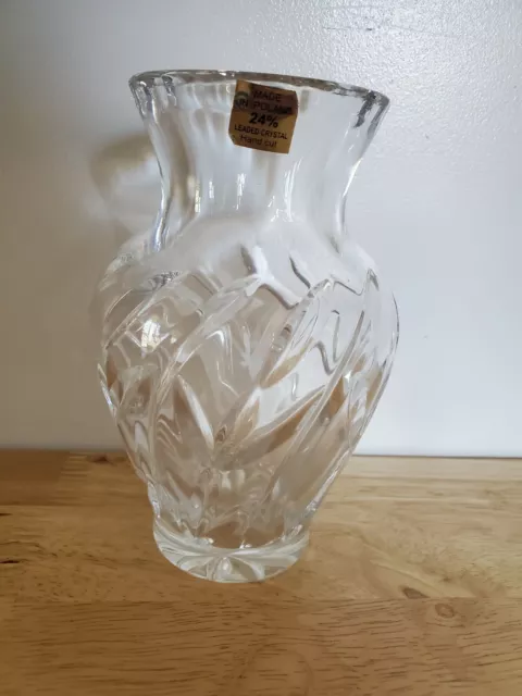 Vintage Made In Poland 24% Lead Crystal Hand Cut Vase 6" Tall