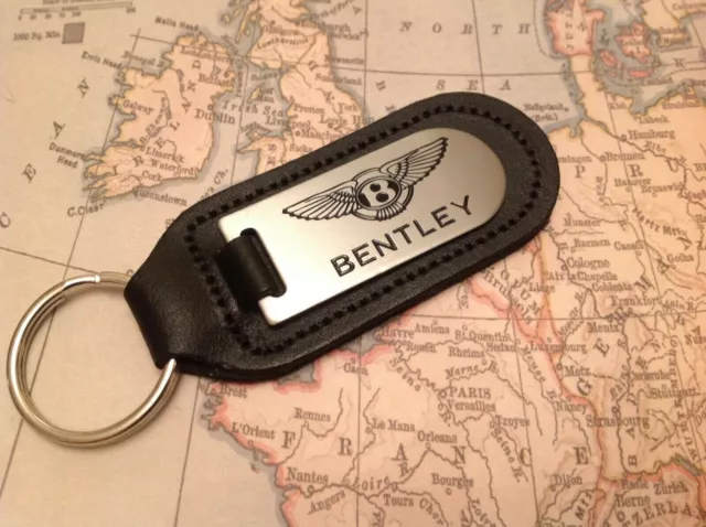 Bentley Etched Infilled Black Leather Key Ring Fob Spur Continetal GT Bentayga