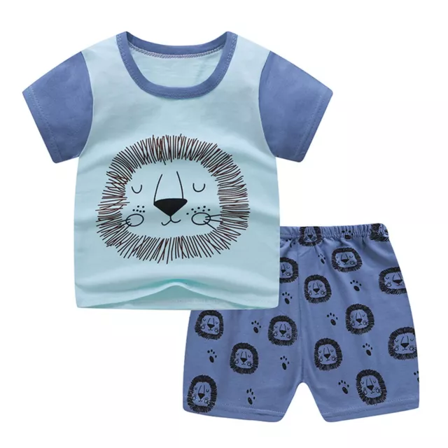 Toddler Kids Baby Boys Short Sleeve Cartoon Print T-shirt Pants Outfits Set 2