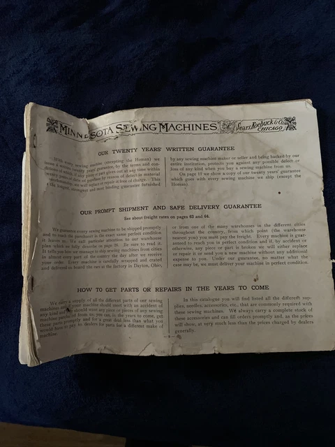 Rare 1919 Minnesota Sewing Machines Catalog Sears Roebuck Chicago IL