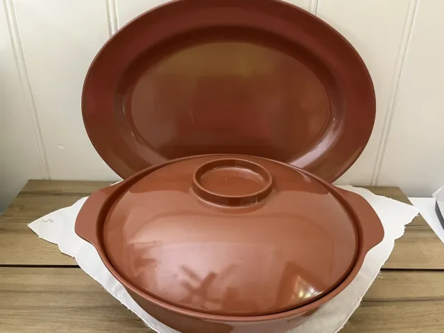 Vintage Melotid Melamine Platter & Serving Bowl With Lid