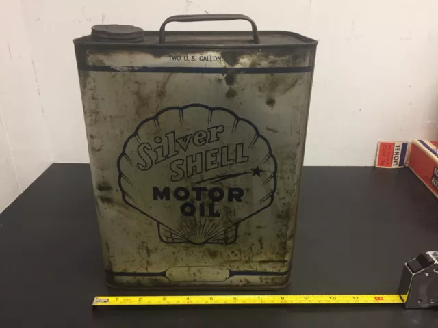 vintage silver shell motor oil 2 gallon motor oil can 1950s very rare man cave