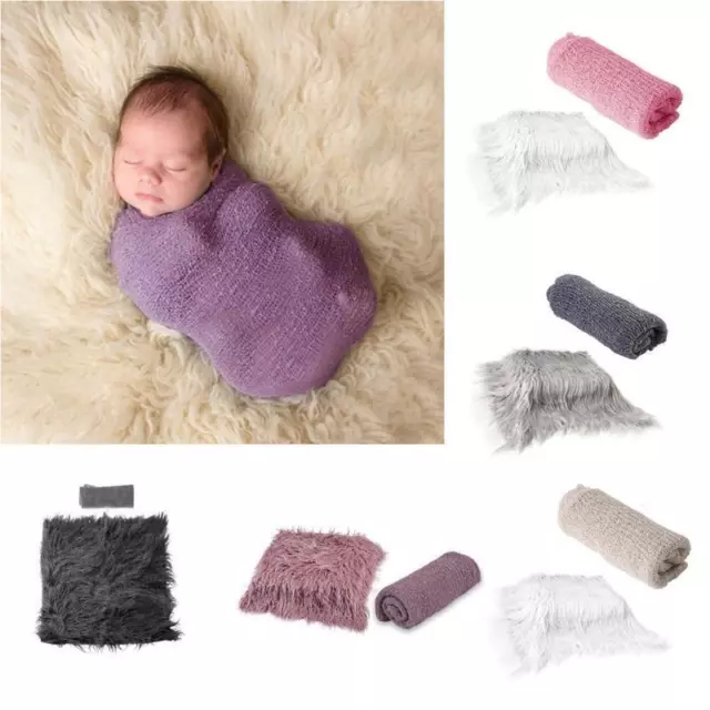 2pcs Newborn Photography Props Baby Blanket Photography Wrap Shaggy Area Rug