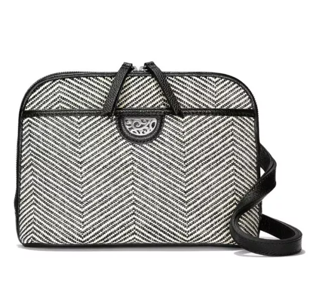 Brighton Pretty Tough Jojo Chevron Black White Weaved Domed Crossbody Organizer