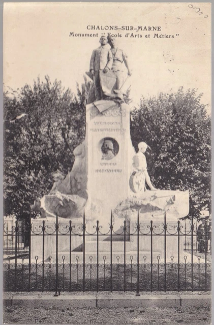 CHALON sur MARNE 51 Monument Arts & Crafts CPA written in CORDA Sézanne 7-9-1910