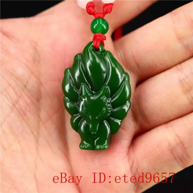 Green Jade Fox Pendant Carved Necklace Jewelry Gifts Amulet Natural Jadeite