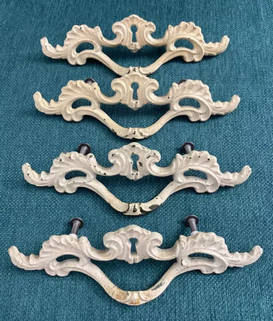 4 Vintage French Provincial Drawer Pulls Dresser Handles, 3" Screw Space, 6.25"W