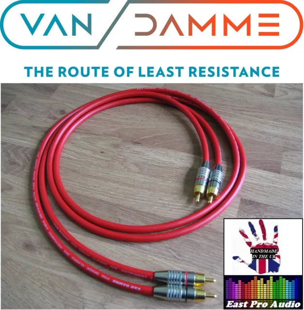 1m Pair - Van Damme RCA Phono Cables - Pro Grade Silver Plated Pure OFC Red