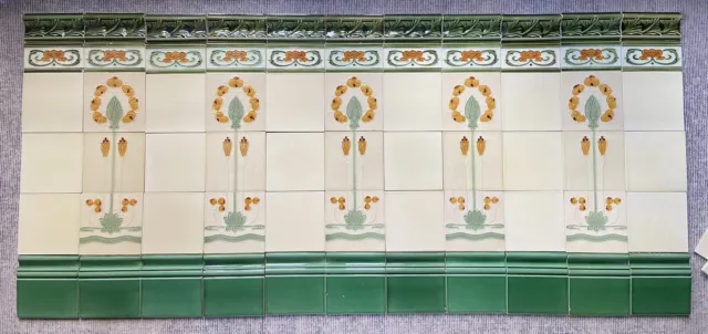 England - Antique Art Nouveau Majolica 66 Set Tile  C1900