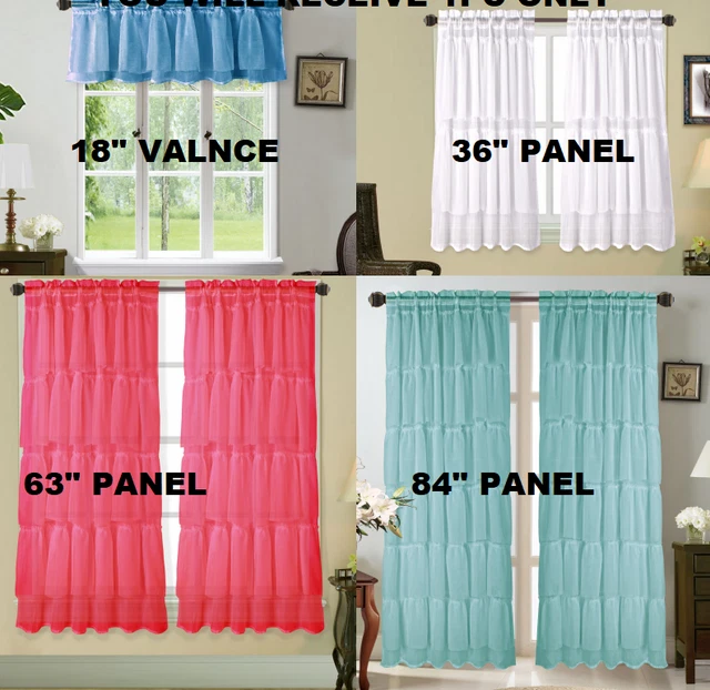 2Pc Solid Panel Window Curtain Voile Sheer Multilayered Crushed Shubby Chic New
