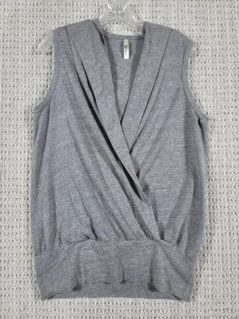 Fluxus Womens Gray Faux Wrap Blouse Top Sz Large Hooded Sleeveless