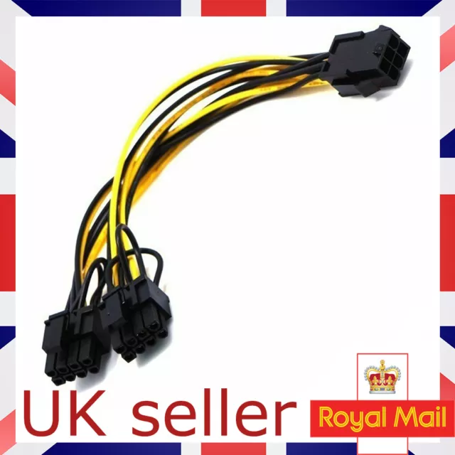 PCI-E 6-Pin Female To Dual 8-Pin 6+2 Pin Male Video Card Power Cable 18AWG