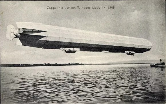 Ak Zeppelin's Luftschiff LZ 4 neues Modell, Über dem Bodensee, 1908 - 10454521