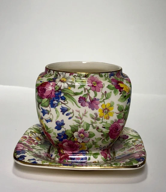 Royal Winton Grimwades Summertime China Jelly Jar Underplate England Floral VTG