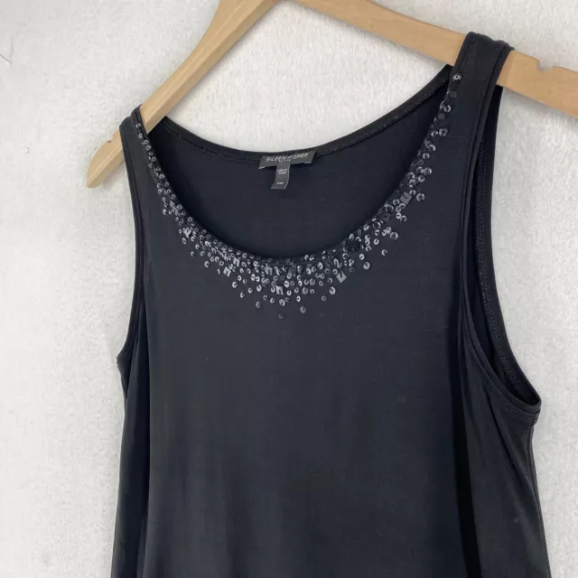 EILEEN FISHER Tank Top PM Stretch Silk Jersey Embellished Sequin Shell Black